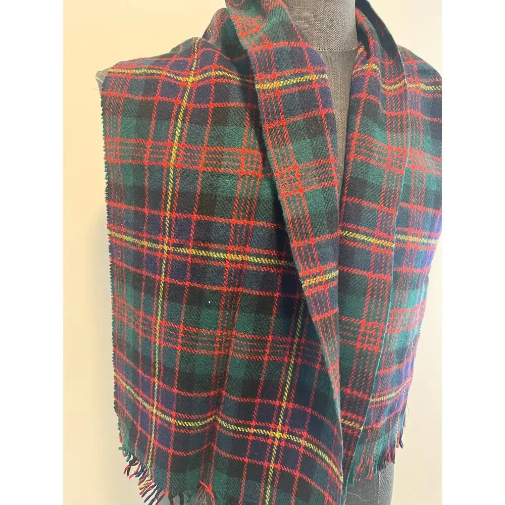 Vintage Plaid Scarf Red Green Yellow Made in Scotland JL